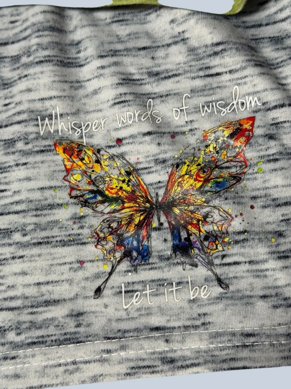 Whisper Words of Wisdom, LET IT BE Green Butterfly Top and Gray Shorts Set